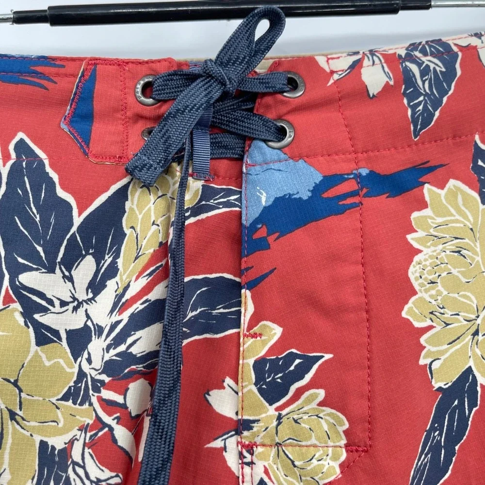 Patagonia Mens‎ Floral Swim Trunks Shorts Size 30 Red Blue Drawstring